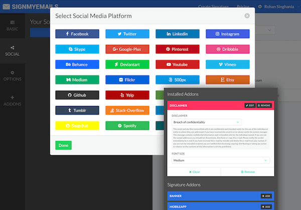 Email signature with social media icons & disclaimer